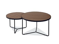 
	Konferenčný stolík ITALIA II ponúka štýlový prvok nábytku do každej modernej obývačky.

	• Dizajn stolíka sa zakladá na vrchnej doske okrúhleho tvaru a troch navzájom spojených podnoží.

	• Vrchné dosky stolíkov sú vyrobené z laminovanej dosky v prírodnej orechovej farbe.

	• Konštrukcia pozostáva z kovu čiernej farby.

	• Ponuka obsahuje sadu 2 ks.

	• Jednoduchá montáž.

	 

	Farba stolíka na Vašom monitore sa nemusí zhodovať so skutočným farebným prevedením produktu.
