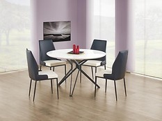  Okrúhly jedálenský stôl PIXEL pomôže dotvoriť interiér modernej kuchyne. 
• Ideálny pre 4 osoby a svojimi úspornými rozmermi vhodný do menších priestorov. 
• Materiál: MDF lakovaný  + práškovaná oceľ vo farebnom prevedení čierna + biela.
• Stôl je dodávaný v demonte a montáž je veľmi jednoduchá.
• Cena neobsahuje stoličky.