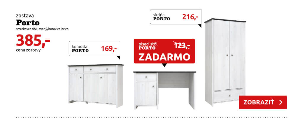 Zostava Porto - smrekovec sibiu svetlý/borovica larico za 385€ s písacím stolom zadarmo. Kliknite pre viac info.