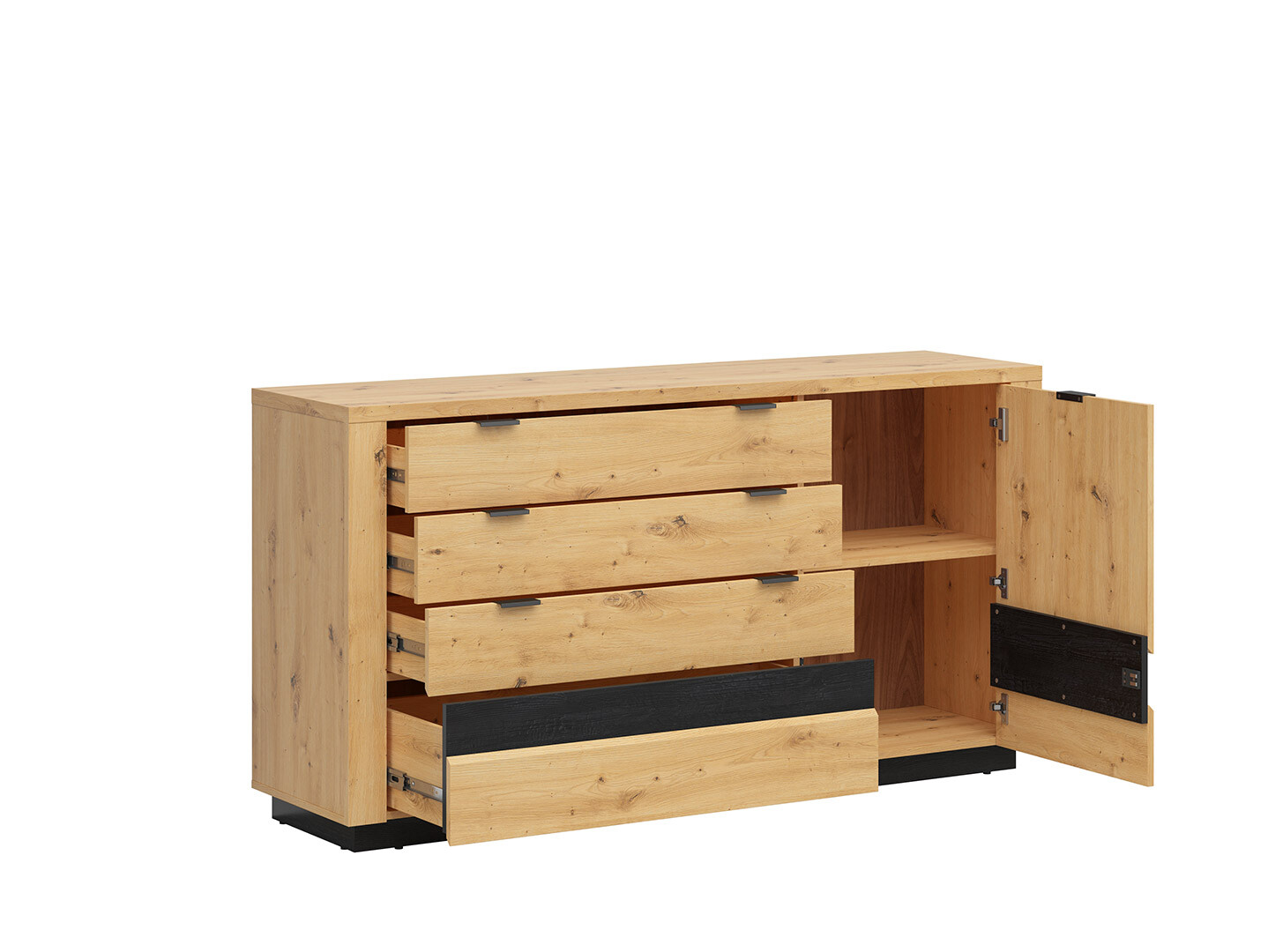Komoda OSTIA KOM1D4S dub artisan/čierny lesk