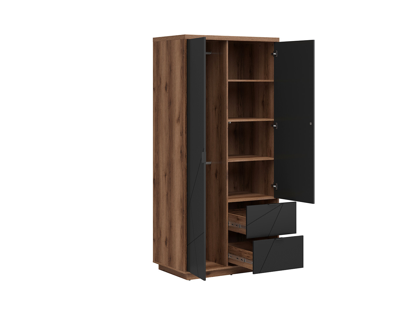 Skriňa FORN SZF2D2S dub delano tmavý/čierná matná