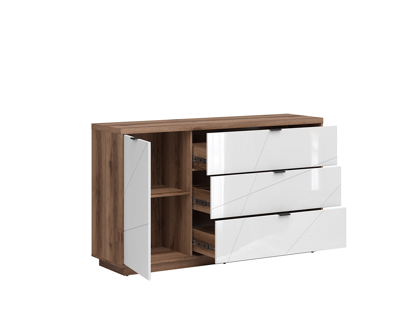 Komoda FORN KOM1D3S dub Delano tmavý/ biely lesk