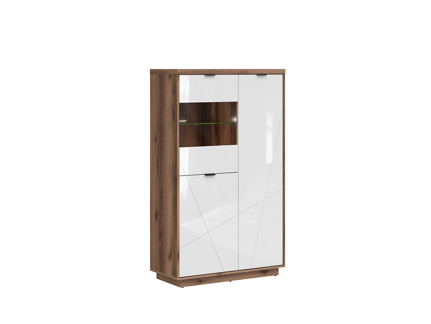 Vitrína FORN REG2D1W dub delano tmavý/biely lesk