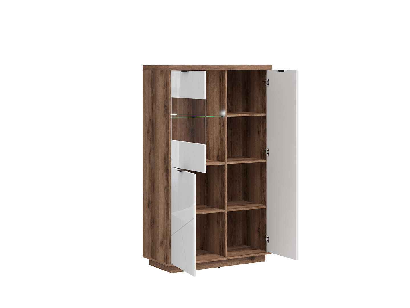 Vitrína FORN REG2D1W dub delano tmavý/biely lesk