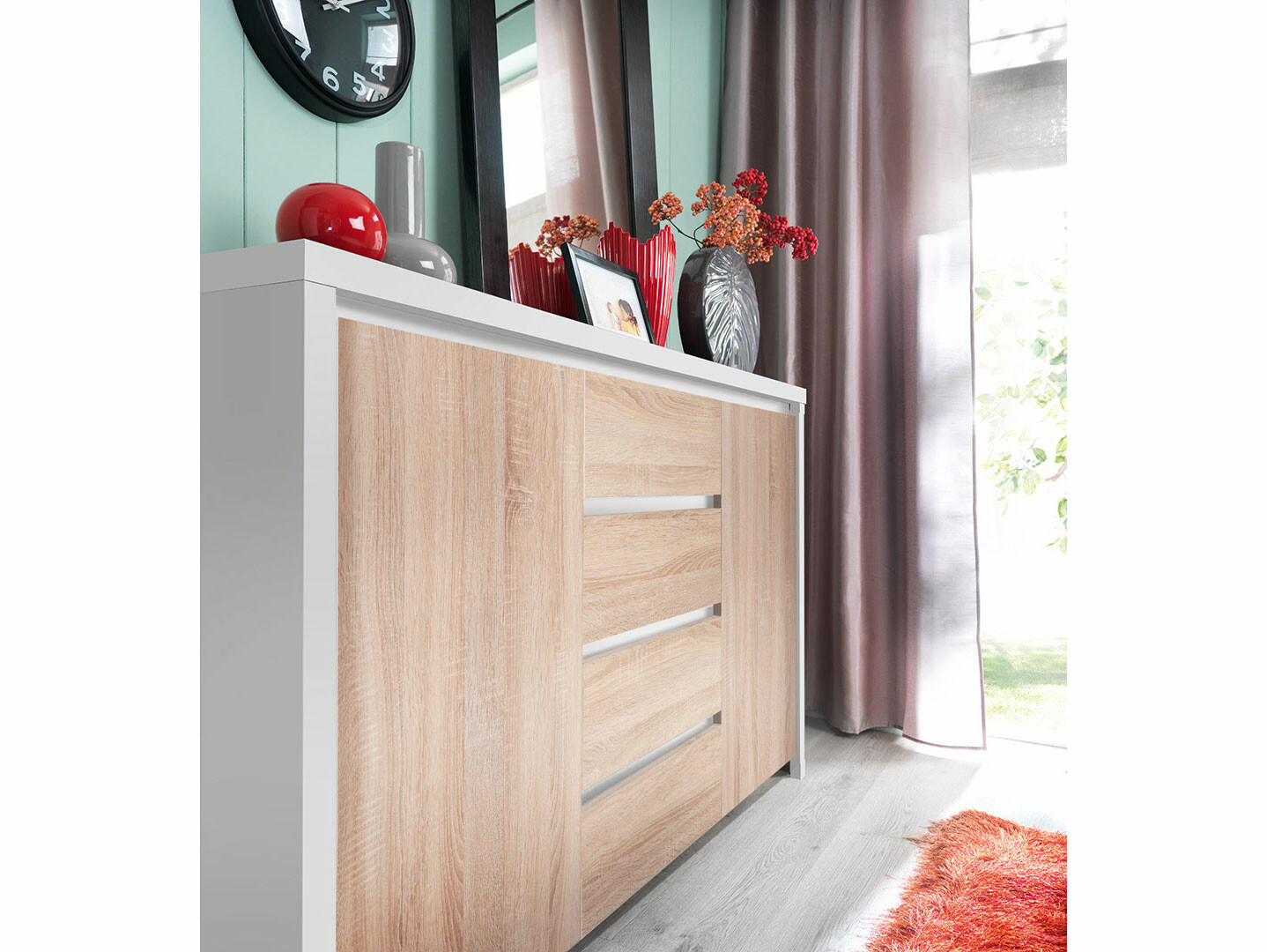 Komoda KASPIAN KOM2D4S biela / dub sonoma