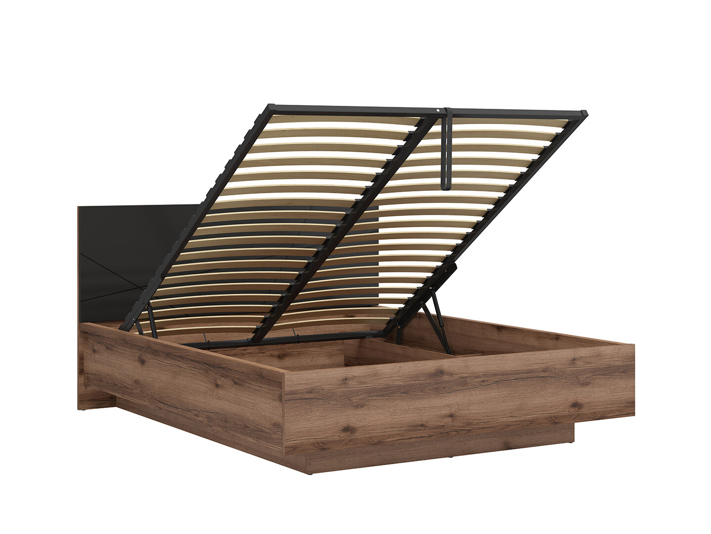 Posteľ 160x200 FORN dub delano tmavý/čierná matná