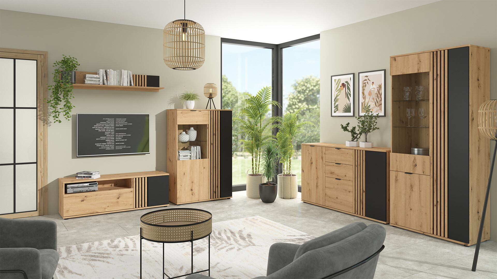 TV stolík VABRES RTV1D1S dub artisan/čierna