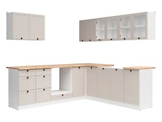 
	Hľadáš štýlovú a praktickú kuchyňu, do ktorej sa zmestia všetky doplnky a vybavenie potrebné na zvládnutie tvojich kulinárskych výziev? Kolekcia Junona Line zaručí harmonické zariadenie kuchyne, do ktorej sa budeš chcieť stále vracať.

	Vďaka svojej univerzálnosti môžete skrinky ľahko prispôsobiť ľavému alebo pravému rohu v závislosti od vašich individuálnych potrieb a usporiadania miestnosti.

	Rohová zostava Junona Line 240x220 obsahuje priestrannú spodnú časť, ktorá ponúka všetko potrebné: praktické&nbsp;skrinky s dvierkami,&nbsp;priestrannú&nbsp;drezovú skrinku,&nbsp;priestor na rúru a funkčnú sadu&nbsp;troch zásuviek&nbsp;na kuchynské doplnky.

	Horné&nbsp;závesné skrinky vám poskytnú ďalší priestor na uloženie riadu a potravinárskych výrobkov.

	unkčnosť kuchynskej linky Junona Line dopĺňa estetický vzhľad a moderný, nadčasový dizajn. Korpusy v bielej farbe sú doplnené dvierkami&nbsp;v elegantnom prevedení uni kashmir&nbsp;s ozdobným rámom. Harmonický vzhľad dokresľujú jednoduché čierne úchytky.

	Pracovná doska vo farebnom prevedení dub craft zlatý&nbsp;je súčasťou produktu. Pracovná doska je delená, samostaná na každej skrinke, s výnimkou drezovej skrinky, ktorá je bez pracovnej dosky.

	Pre drezovú skrinku je vhodný celoplošný drez v rozmere 80x60cm.

	&nbsp;

	Zostava obsahuje:

	● Spodné skrinky: D3S/40/82, D3S/40/82, DPK/60/82, DNW/100/82, D1D/40/82, DK2D/80/82, D1D/40/82.

	● Horné skrinky: G2D/80/57, G2D/60/57, G2W/80/57, G2W/80/57.

	● Úchytky.

	Kuchynskú linku Junona Line je tiež možné rozšíriť o ďalšie skrinky z rovnakej kolekcie, v rovnakom dizajne.
