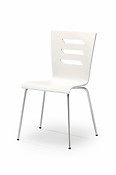Jedálenská stolička K155 svojim vzhľadom ponúka dizajnový element pre moderné jedálne a gastronomické jednotky.
• Štýlový vizuál sa skladá z chrómovanej ocele, ktorou je vyrobená konštrukcia produktu a ohybnej preglejky v bielom farebnom prevedení.
• Materiál: chrómovaná oceľ / preglejka