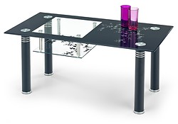 Konferenčný stolík MONROE v originálnom dizajne je vhodný do moderných domácností. 
• Disponuje špecifickým farebným podaním, kde vrchná doska stola je z tvrdeného skla (kombinácia bezfarebného a čierneho s motívom). Spodná doska je viditeľne menšia a je z číreho skla s čiernym motívom.
• Materiál: sklo + práškovaná oceľ.
• Stôl je dodávaný v demonte a montáž je veľmi jednoduchá.
