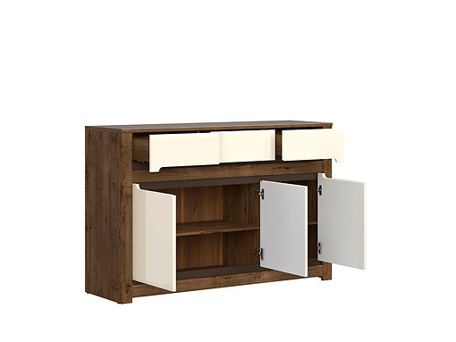 Komoda Ruso KOM3D3S - NA SKLADE! dub april / perlový lesk