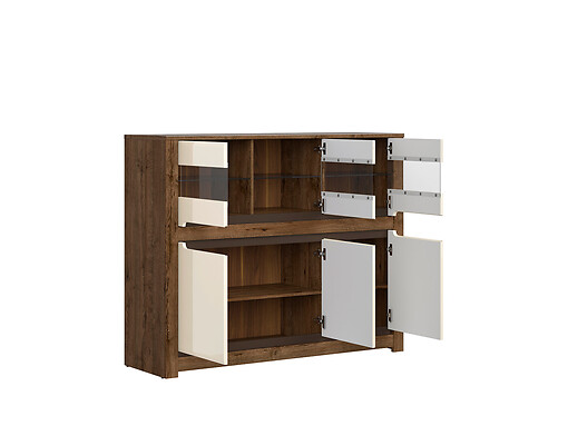 Presklenná komoda RUSO KOM3W3D dub april / perlový lesk