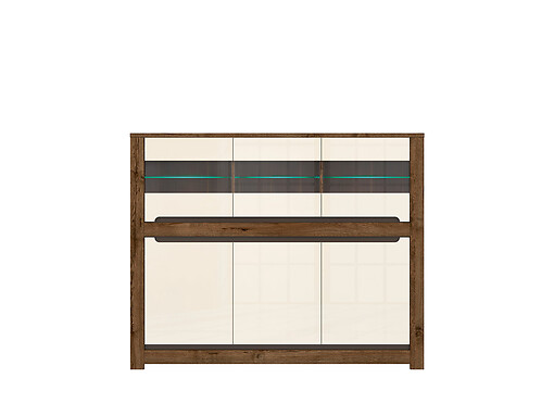 Presklenná komoda RUSO KOM3W3D dub april / perlový lesk