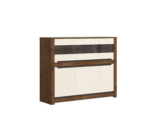 Presklenná komoda RUSO KOM3W3D dub april / perlový lesk