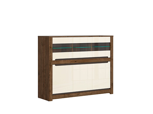 Presklenná komoda RUSO KOM3W3D dub april / perlový lesk