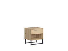 Charakteristika: 

•     Nočný stolík KOM1S z kolekcie GAMLA
•    Nočný stolík obsahuje 1 zásuvku na valčekových koľajničkách a 1 otvorenú policu.
•    Jednoduchá montáž.


    Kolekcia GAMLA je špecifická dizajnom na kovových rámoch, ktoré dokonale kombinujú úspornosť a komfort. Zaujme nielen moderným spracovaním, ale rovnako prírodným dreveným dekórom vo farebnom prevedení dub grandson. Udržuje rovnováhu interiéru kombináciou tepla v dreve a surového kovu.
