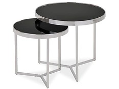 
	Konferenčný stolík DELIA II ponúka štýlový prvok nábytku do každej modernej obývačky.

	• Dizajn stolíka sa zakladá na vrchnej doske okrúhleho tvaru a troch navzájom spojených podnoží.

	• Plat stola je vyrobený z čierneho skla a konštrukcia pozostáva z chrómovanej ocele.

	• Ponuka obsahuje sadu 2 ks.

	• Jednoduchá montáž.

	 

	Farba stolíka na Vašom monitore sa nemusí zhodovať so skutočným farebným prevedením produktu.
