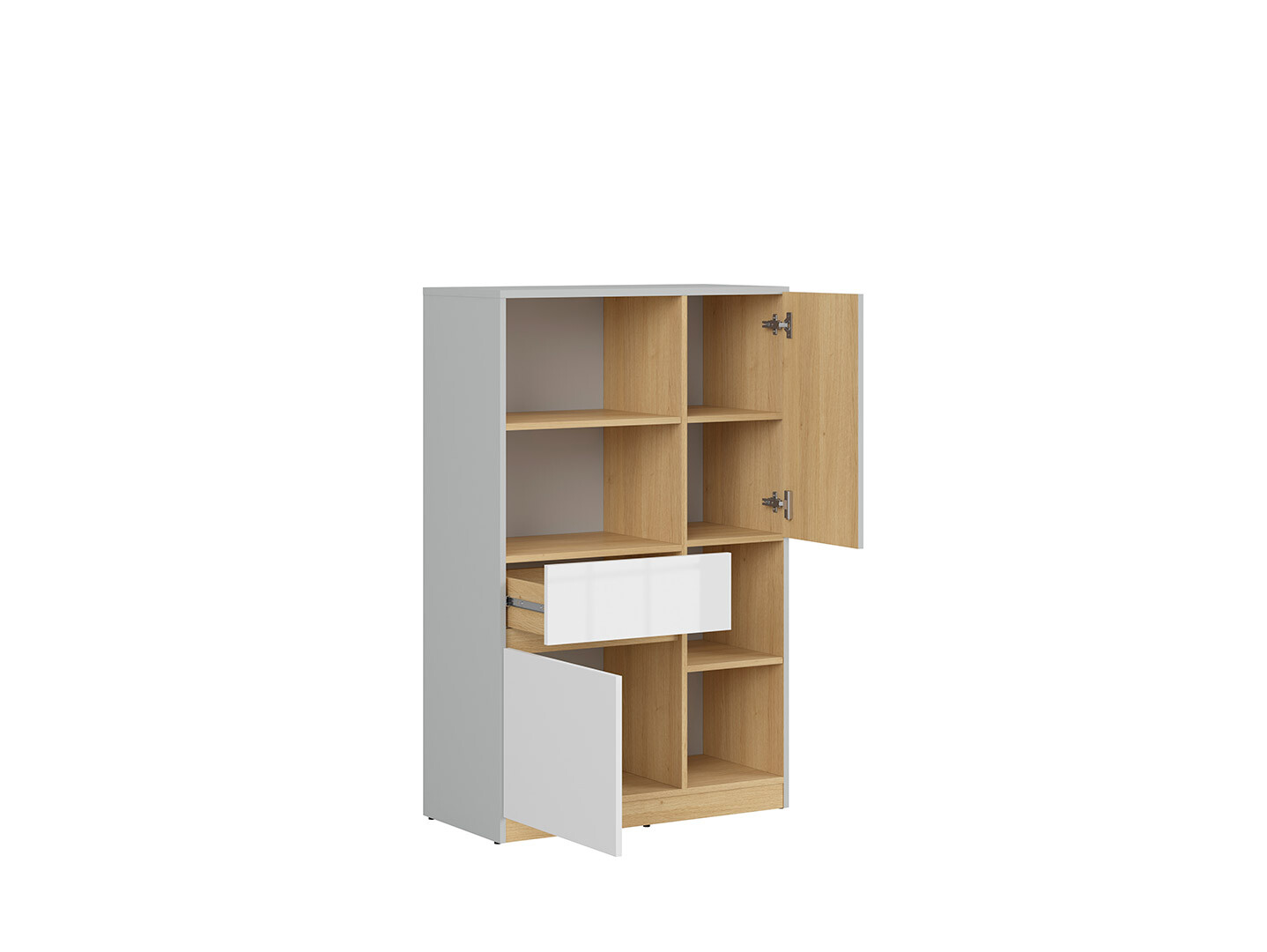 Komoda NANDU KOM2D1S svetlosivá/ dub poľský/ biely lesk