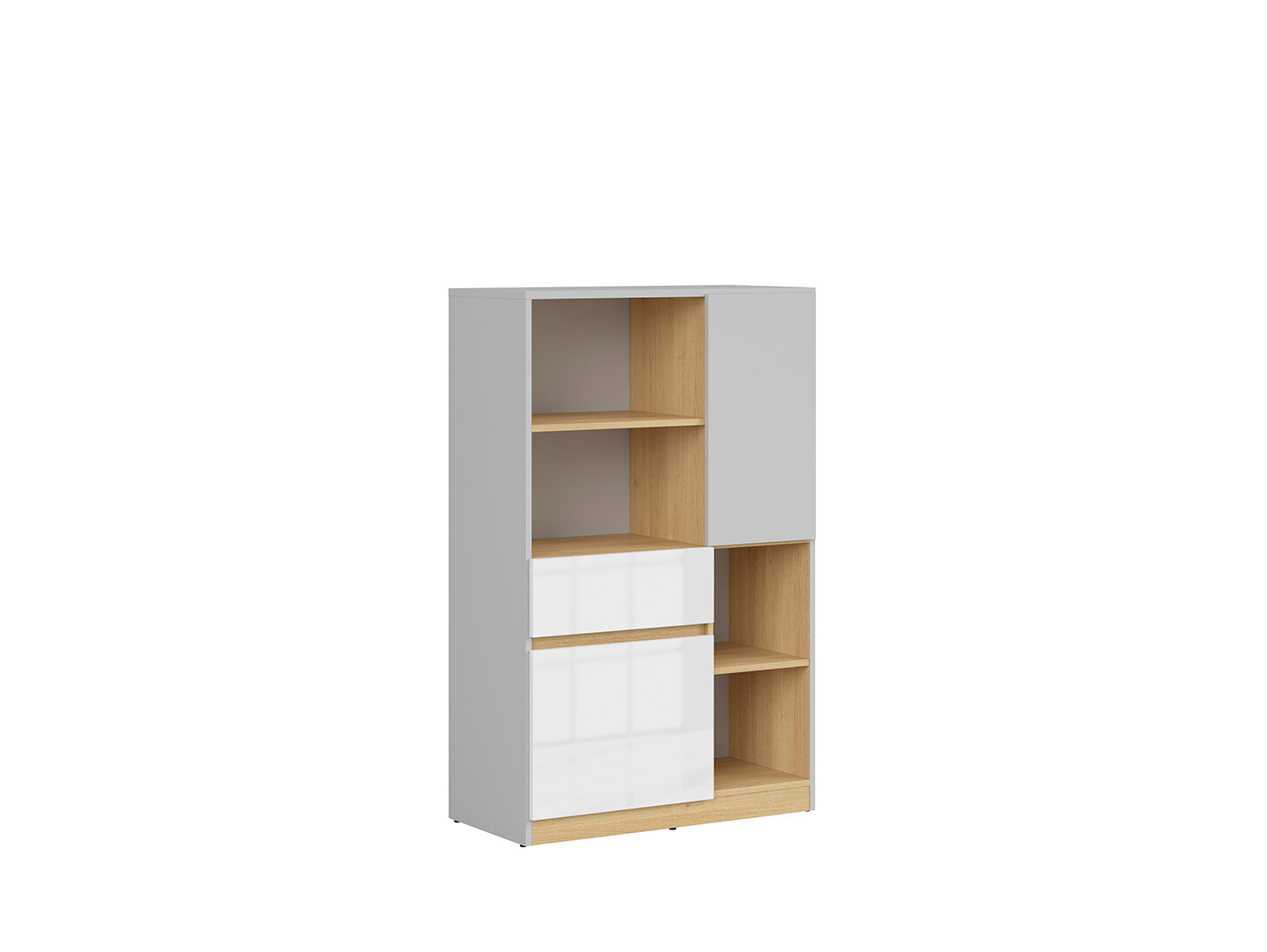 Komoda NANDU KOM2D1S svetlosivá/ dub poľský/ biely lesk