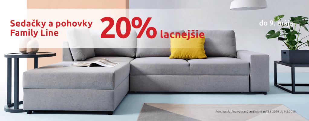 Sedačky Family Line 20% lacnejšie. Akcia platí do 9. mája.