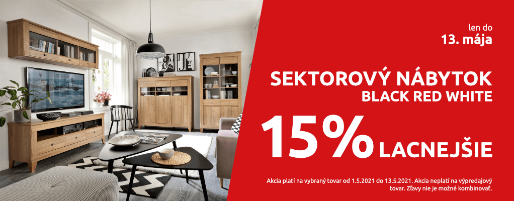 Sektorový nábytok 15% lacnejšie. Akcia platí do 13.mája 2021.