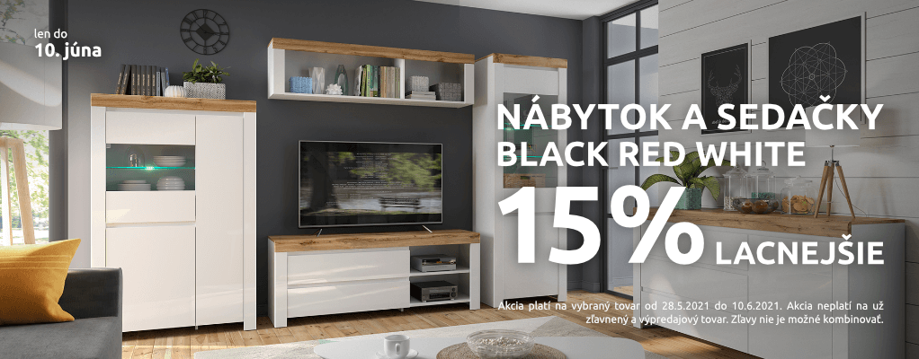 Nábytok a sedačky Black Red White 15% lacnejšie. Akcia platí do 10. júna 2021.